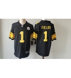 Men Pittsburgh Steelers 1 Justin Fields Black Color Rush Limited Stitched Jersey Men Pittsburgh Steelers 1 Justin Fields Black Color Rush Limited Stitched Jersey