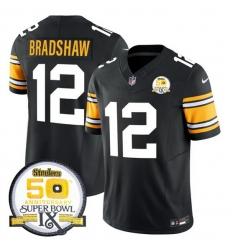 Men Pittsburgh Steelers 12 Terry Bradshaw Black 2024 F U S E 50th Anniversary Of Super Bowl IX Vapor Untouchable Limited Stitched Jersey Men Pittsburgh Steelers 12 Terry Bradshaw Black 2024 F U S E 50th Anniversary Of Super Bowl IX Vapor Untouchable Limited Stitched Jersey