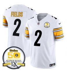 Men Pittsburgh Steelers 2 Justin Fields White 2024 F U S E 50th Anniversary Of Super Bowl IX Alternate Vapor Untouchable Limited Stitched Jersey Men Pittsburgh Steelers 2 Justin Fields White 2024 F U S E 50th Anniversary Of Super Bowl IX Alternate Vapor Untouchable Limited Stitched Jersey