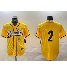 Men Pittsburgh Steelers 2 Justin Fields Yellow With Patch Cool Base Stitched Baseball Jersey 1 Men Pittsburgh Steelers 2 Justin Fields Yellow With Patch Cool Base Stitched Baseball Jersey 1