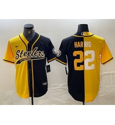 Men Pittsburgh Steelers 22 Najee Harris Yellow Black Split With Patch Cool Base Stitched Baseball Jersey Men Pittsburgh Steelers 22 Najee Harris Yellow Black Split With Patch Cool Base Stitched Baseball Jersey