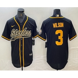 Men Pittsburgh Steelers 3 Russell Wilson Black With Patch Cool Base Stitched Baseball Jersey
