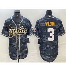 Men Pittsburgh Steelers 3 Russell Wilson Camo With Patch Cool Base Stitched Baseball Jersey Men Pittsburgh Steelers 3 Russell Wilson Camo With Patch Cool Base Stitched Baseball Jersey