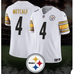Men Pittsburgh Steelers 4 DK Metcalf 2025 White Vapor Stitched Football Jersey
