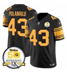 Men Pittsburgh Steelers 43 Troy Polamalu Black 2024 F U S E 50th Anniversary Of Super Bowl IX Color Rush Limited Stitched Jersey Men Pittsburgh Steelers 43 Troy Polamalu Black 2024 F U S E 50th Anniversary Of Super Bowl IX Color Rush Limited Stitched Jersey