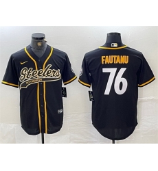 Men Pittsburgh Steelers 76 Troy Fautanu Black With Patch Cool Base Stitched Baseball Jersey Men Pittsburgh Steelers 76 Troy Fautanu Black With Patch Cool Base Stitched Baseball Jersey