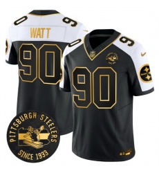 Men Pittsburgh Steelers 90 T J Watt Black Gold Alternate F U S E Throwback 1933 Patch Vapor Limited Stitched Football Jersey Men Pittsburgh Steelers 90 T J Watt Black Gold Alternate F U S E Throwback 1933 Patch Vapor Limited Stitched Football Jersey
