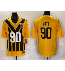 Men Pittsburgh Steelers 90 T J  Watt Gold 1933 Throwback Alternate Stitched Football Jersey