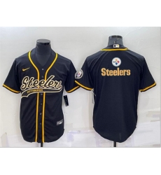 Men Pittsburgh Steelers Black Team Big Logo With Patch Cool Base Stitched Baseball Jersey Men Pittsburgh Steelers Black Team Big Logo With Patch Cool Base Stitched Baseball Jersey