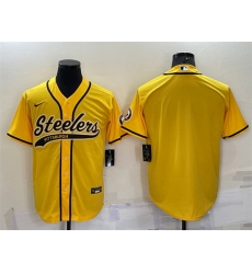 Men Pittsburgh Steelers Blank Yellow With Patch Cool Base Stitched Baseball Jersey Men Pittsburgh Steelers Blank Yellow With Patch Cool Base Stitched Baseball Jersey