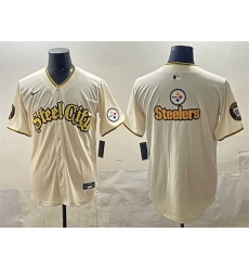 Men Pittsburgh Steelers Team Big Logo Cream 412 Patch Vapor Premier Limited Stitched Baseball Jersey 1 Men Pittsburgh Steelers Team Big Logo Cream 412 Patch Vapor Premier Limited Stitched Baseball Jersey 1