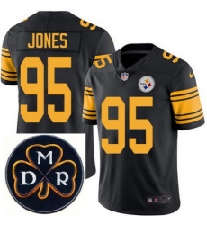Men's Nike Pittsburgh Steelers #95 Jarvis Jones Elite Black Rush NFL MDR Dan Rooney Patch Jersey Men's Nike Pittsburgh Steelers #95 Jarvis Jones Elite Black Rush NFL MDR Dan Rooney Patch Jersey