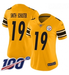 Steelers #19 JuJu Smith Schuster Gold Women Stitched Football Limited Inverted Legend 100th Season Jersey Steelers #19 JuJu Smith Schuster Gold Women Stitched Football Limited Inverted Legend 100th Season Jersey