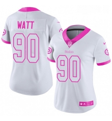 Womens Nike Pittsburgh Steelers 90 T J Watt Limited WhitePink Rush Fashion NFL Jersey Womens Nike Pittsburgh Steelers 90 T J Watt Limited WhitePink Rush Fashion NFL Jersey
