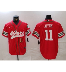 Men San Francisco 49ers 11 Brandon Aiyuk Red With Patch Cool Base Stitched Baseball Jersey 3 Men San Francisco 49ers 11 Brandon Aiyuk Red With Patch Cool Base Stitched Baseball Jersey 3