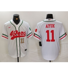 Men San Francisco 49ers 11 Brandon Aiyuk White With Patch Cool Base Stitched Baseball Jersey 2 Men San Francisco 49ers 11 Brandon Aiyuk White With Patch Cool Base Stitched Baseball Jersey 2
