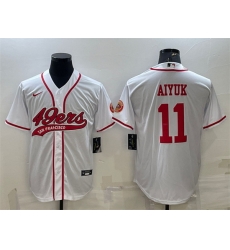 Men San Francisco 49ers 11 Brandon Aiyuk White With Patch Cool Base Stitched Baseball Jersey Men San Francisco 49ers 11 Brandon Aiyuk White With Patch Cool Base Stitched Baseball Jersey
