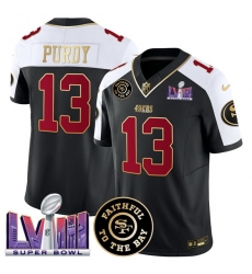 Men San Francisco 49ers 13 Brock Purdy Black Alternate 2025 F U S E  Faithful  26 Super Bowl LVIII Patch Vapor Limited Stitched Football Jersey