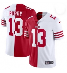 Men San Francisco 49ers 13 Brock Purdy Red 26 White Split Limited Stitched Jersey Men San Francisco 49ers 13 Brock Purdy Red 26 White Split Limited Stitched Jersey