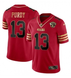 Men San Francisco 49ers 13 Brock Purdy Red Gold With 75th Patch Cool Base Stitched Jersey Men San Francisco 49ers 13 Brock Purdy Red Gold With 75th Patch Cool Base Stitched Jersey