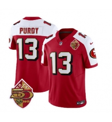 Men San Francisco 49ers 13 Brock Purdy Red White 2023 F U S E 50th Patch Throwback Stitched Football Jersey Men San Francisco 49ers 13 Brock Purdy Red White 2023 F U S E 50th Patch Throwback Stitched Football Jersey
