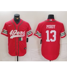 Men San Francisco 49ers 13 Brock Purdy Red With Patch Cool Base Stitched Baseball Jersey 2 Men San Francisco 49ers 13 Brock Purdy Red With Patch Cool Base Stitched Baseball Jersey 2