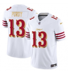 Men San Francisco 49ers 13 Brock Purdy White Gold 2025 F U S E Rivalries Vapor Limited Stitched Football Jersey Men San Francisco 49ers 13 Brock Purdy White Gold 2025 F U S E Rivalries Vapor Limited Stitched Football Jersey