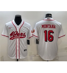 Men San Francisco 49ers 16 Joe Montana New White With Patch Cool Base Stitched Baseball Jersey Men San Francisco 49ers 16 Joe Montana New White With Patch Cool Base Stitched Baseball Jersey