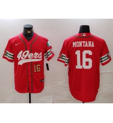 Men San Francisco 49ers 16 Joe Montana Red With Patch Cool Base Stitched Baseball Jersey 3 Men San Francisco 49ers 16 Joe Montana Red With Patch Cool Base Stitched Baseball Jersey 3