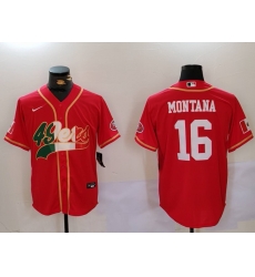 Men San Francisco 49ers 16 Joe Montana Red With Patch Cool Base Stitched Baseball Jersey 8 Men San Francisco 49ers 16 Joe Montana Red With Patch Cool Base Stitched Baseball Jersey 8