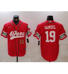 Men San Francisco 49ers 19 Deebo Samuel Red With Patch Cool Base Stitched Baseball Jersey 2 Men San Francisco 49ers 19 Deebo Samuel Red With Patch Cool Base Stitched Baseball Jersey 2