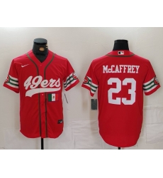 Men San Francisco 49ers 23 Christian McCaffrey Red With Patch Cool Base Stitched Baseball Jersey 3 Men San Francisco 49ers 23 Christian McCaffrey Red With Patch Cool Base Stitched Baseball Jersey 3