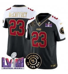 Men San Francisco 49ers 23 Christian Mccaffrey Black Alternate 2025 F U S E  Faithful  26 Super Bowl LVIII Patch Vapor Limited Stitched Football Jersey