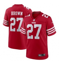 Men San Francisco 49ers 27 Ji'Ayir Brown Red Stitched Game Jersey Men San Francisco 49ers 27 Ji'Ayir Brown Red Stitched Game Jersey