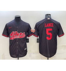 Men San Francisco 49ers 5 Trey Lance Black With Patch Cool Base Stitched Baseball Jersey Men San Francisco 49ers 5 Trey Lance Black With Patch Cool Base Stitched Baseball Jersey