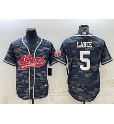 Men San Francisco 49ers 5 Trey Lance Grey Camo With Patch Cool Base Stitched Baseball Jersey Men San Francisco 49ers 5 Trey Lance Grey Camo With Patch Cool Base Stitched Baseball Jersey