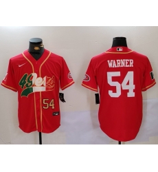 Men San Francisco 49ers 54 Fred Warner Red With Patch Cool Base Stitched Baseball Jersey 2 Men San Francisco 49ers 54 Fred Warner Red With Patch Cool Base Stitched Baseball Jersey 2