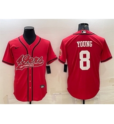 Men San Francisco 49ers 8 Steve Young Red With Patch Cool Base Stitched Baseball JerseyS Men San Francisco 49ers 8 Steve Young Red With Patch Cool Base Stitched Baseball JerseyS