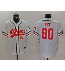 Men San Francisco 49ers 80 Jerry Rice White With Patch Cool Base Stitched Baseball Jersey 2 Men San Francisco 49ers 80 Jerry Rice White With Patch Cool Base Stitched Baseball Jersey 2