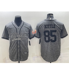 Men San Francisco 49ers 85 George Kittle Grey With Patch Cool Base Stitched Baseball Jersey Men San Francisco 49ers 85 George Kittle Grey With Patch Cool Base Stitched Baseball Jersey