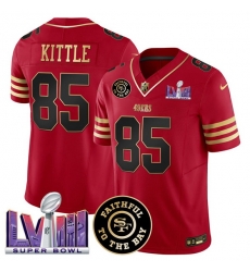 Men San Francisco 49ers 85 George kittle Red 2025 F U S E  Faithful  26 Super Bowl LVIII Patch Vapor Limited Stitched Football Jersey