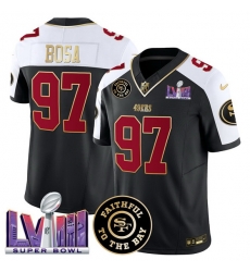 Men San Francisco 49ers 97 Nick Bosa Black Alternate 2025 F U S E  Faithful  26 Super Bowl LVIII Patch Vapor Limited Stitched Football Jersey
