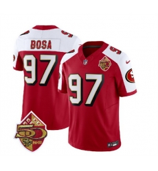 Men San Francisco 49ers 97 Nick Bosa Red White 2023 F U S E 50th Patch Throwback Stitched Football Jersey Men San Francisco 49ers 97 Nick Bosa Red White 2023 F U S E 50th Patch Throwback Stitched Football Jersey