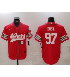 Men San Francisco 49ers 97 Nick Bosa Red With Patch Cool Base Stitched Baseball Jersey 1 Men San Francisco 49ers 97 Nick Bosa Red With Patch Cool Base Stitched Baseball Jersey 1