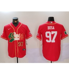 Men San Francisco 49ers 97 Nick Bosa Red With Patch Cool Base Stitched Baseball Jersey 2 Men San Francisco 49ers 97 Nick Bosa Red With Patch Cool Base Stitched Baseball Jersey 2
