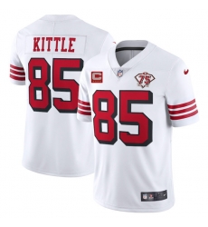 Men's San Francisco 49ers #85 George Kittle 2021 White With C Patch 75th Anniversary Vapor Untouchable Limited Stitched Jerseys Men's San Francisco 49ers #85 George Kittle 2021 White With C Patch 75th Anniversary Vapor Untouchable Limited Stitched Jerseys