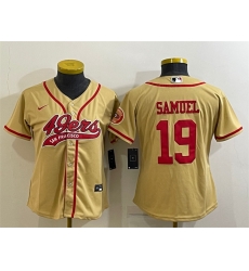 Women San Francisco 49ers 19 Deebo Samuel Gold With Patch Cool Base Stitched Baseball Jersey Women San Francisco 49ers 19 Deebo Samuel Gold With Patch Cool Base Stitched Baseball Jersey