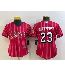 Women San Francisco 49ers 23 Christian McCaffrey New Red With Patch Cool Base Stitched Baseball JerseyS Women San Francisco 49ers 23 Christian McCaffrey New Red With Patch Cool Base Stitched Baseball JerseyS
