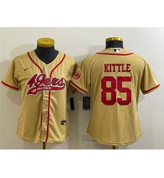Women San Francisco 49ers 85 George Kittle Gold With Patch Cool Base Stitched Baseball Jersey Women San Francisco 49ers 85 George Kittle Gold With Patch Cool Base Stitched Baseball Jersey