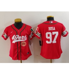 Women San Francisco 49ers 97 Nick Bosa Red Mexico With Patch Cool Base Stitched Baseball Jersey 2 Women San Francisco 49ers 97 Nick Bosa Red Mexico With Patch Cool Base Stitched Baseball Jersey 2